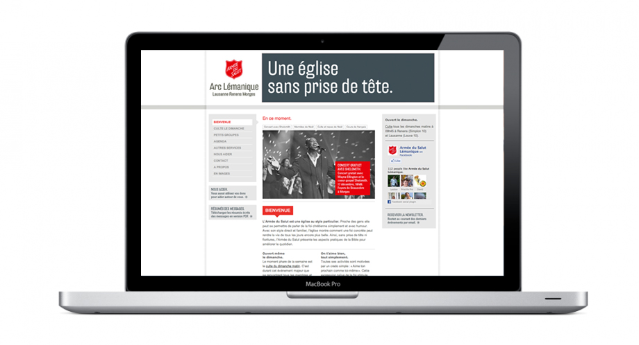 Site web de l'armée du salut avec le logo