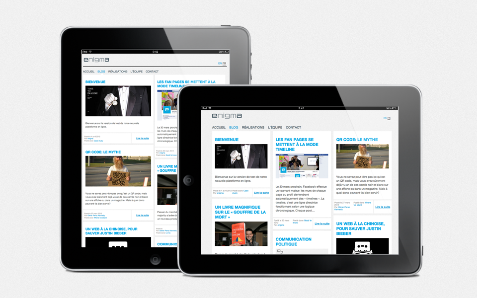 'Making of' du site internet d'Enigma 12 Visuel du site internet sur tablette