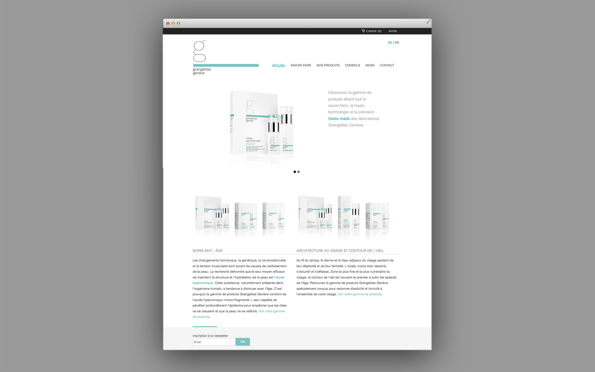 Aperçu de page produit du site de e-commerce grangettes