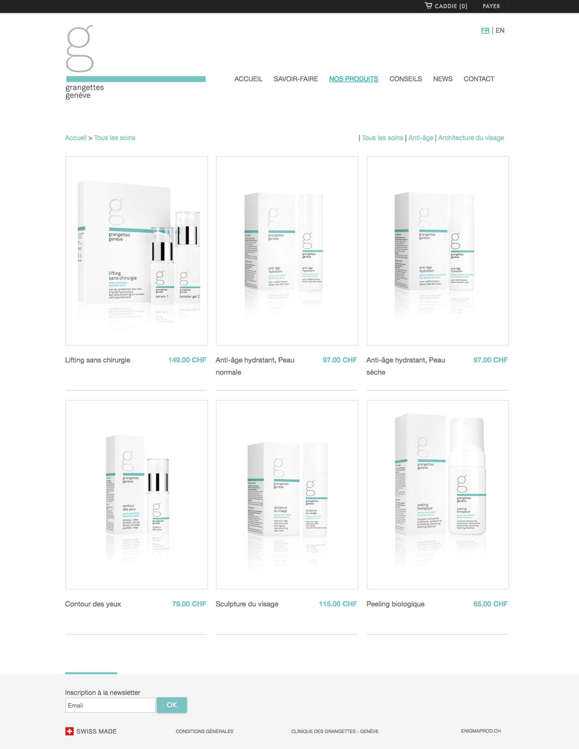 Aperçu de page produits du site de e-commerce grangettes