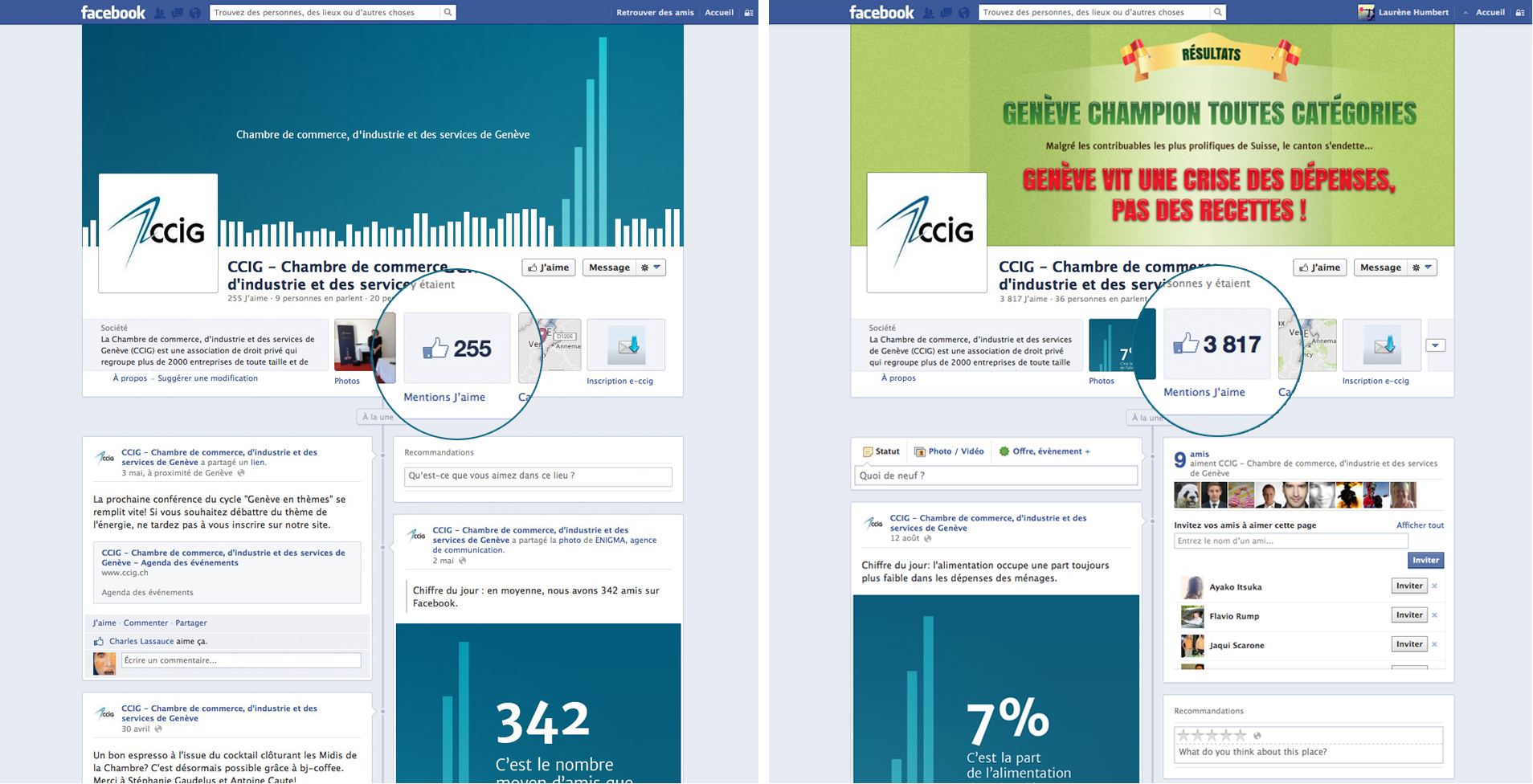 La Page Facebook de la CCIG avant/après