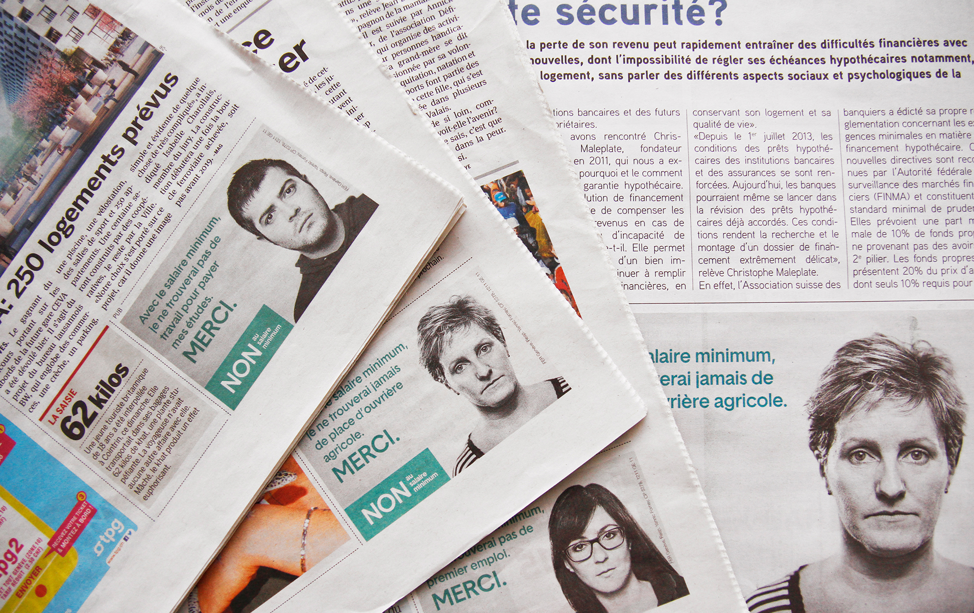 Encarts Non au salaire minimum dans les journaux