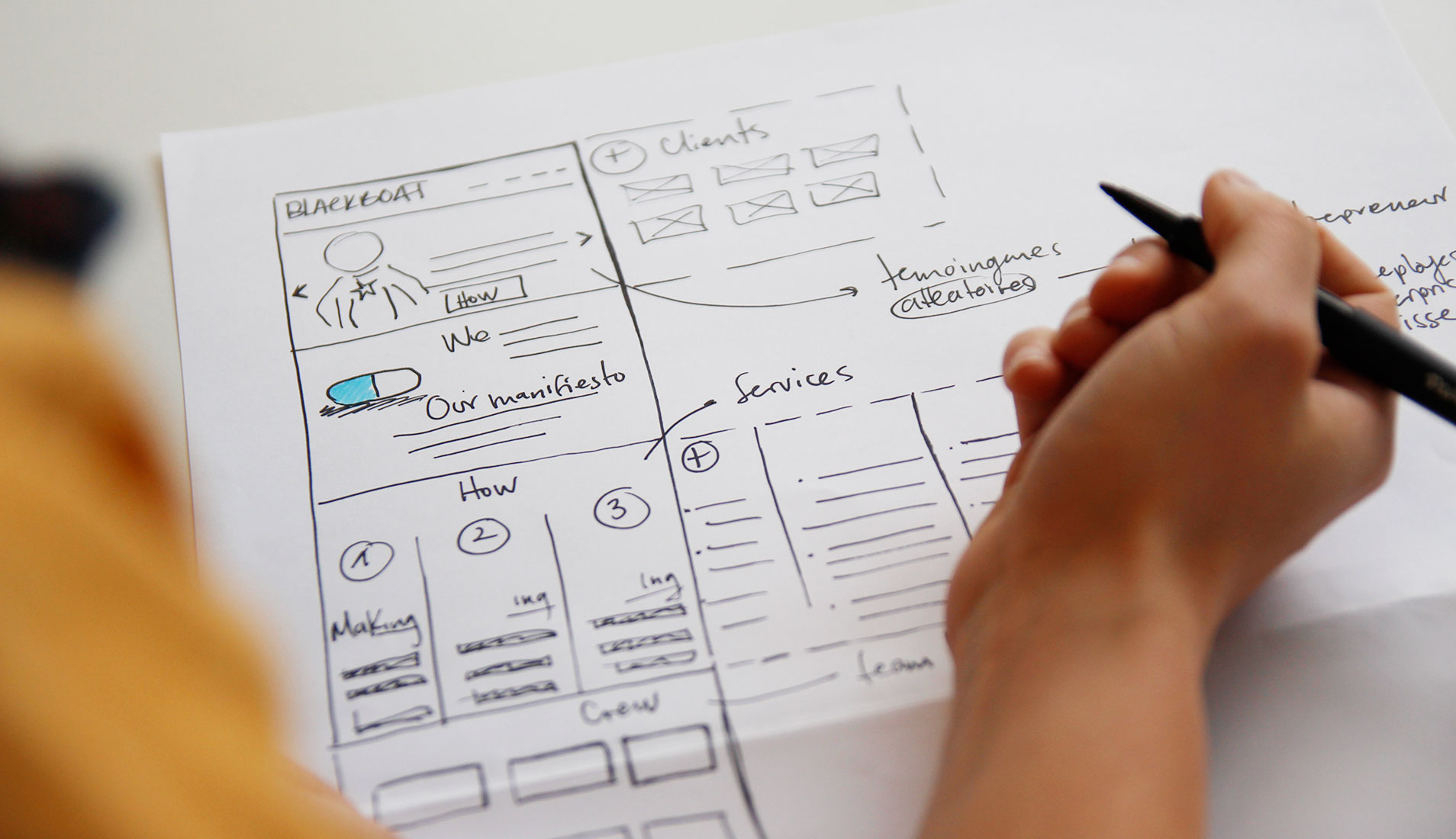 Repenser l'identité visuelle de Blackboat 7 Wireframes du nouveau site web de Blackboat correspondant à la nouvelle identité visuelle