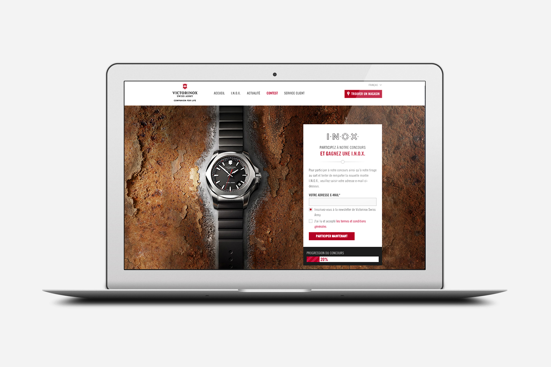 Campagne Experience I.N.O.X. 5 Page internet du concours sur ordinateur portable