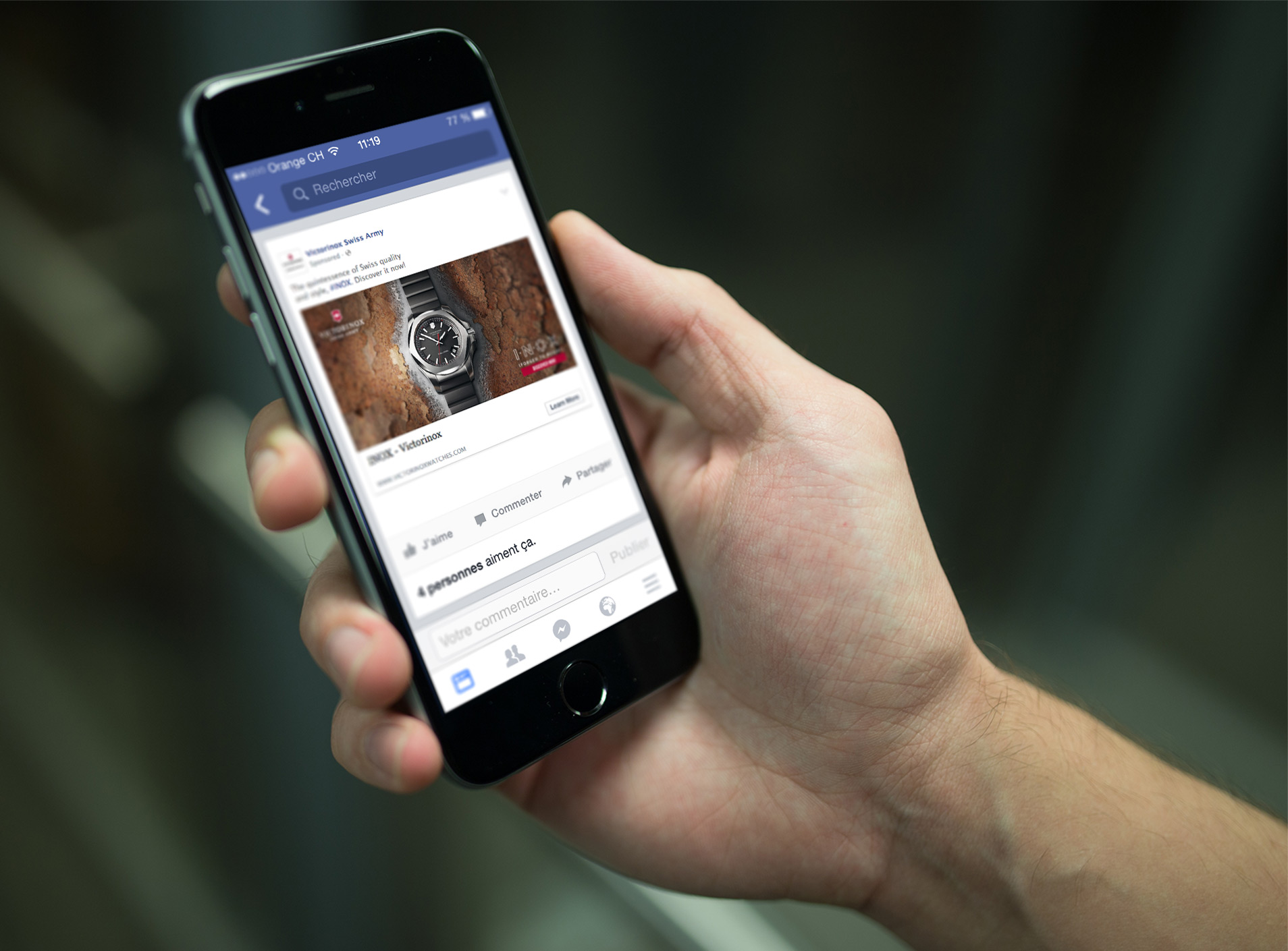 Campagne Experience I.N.O.X. 9 Visuel de la page Facebook sur smartphone