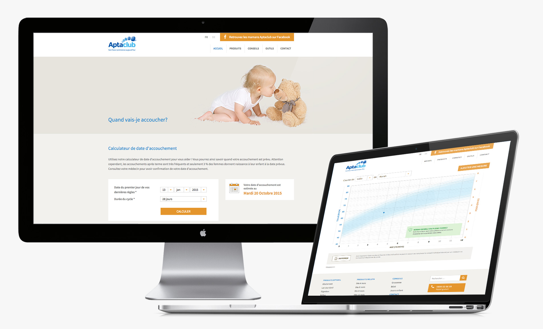 Outil courbe de croissance et calculateur de date du site internet