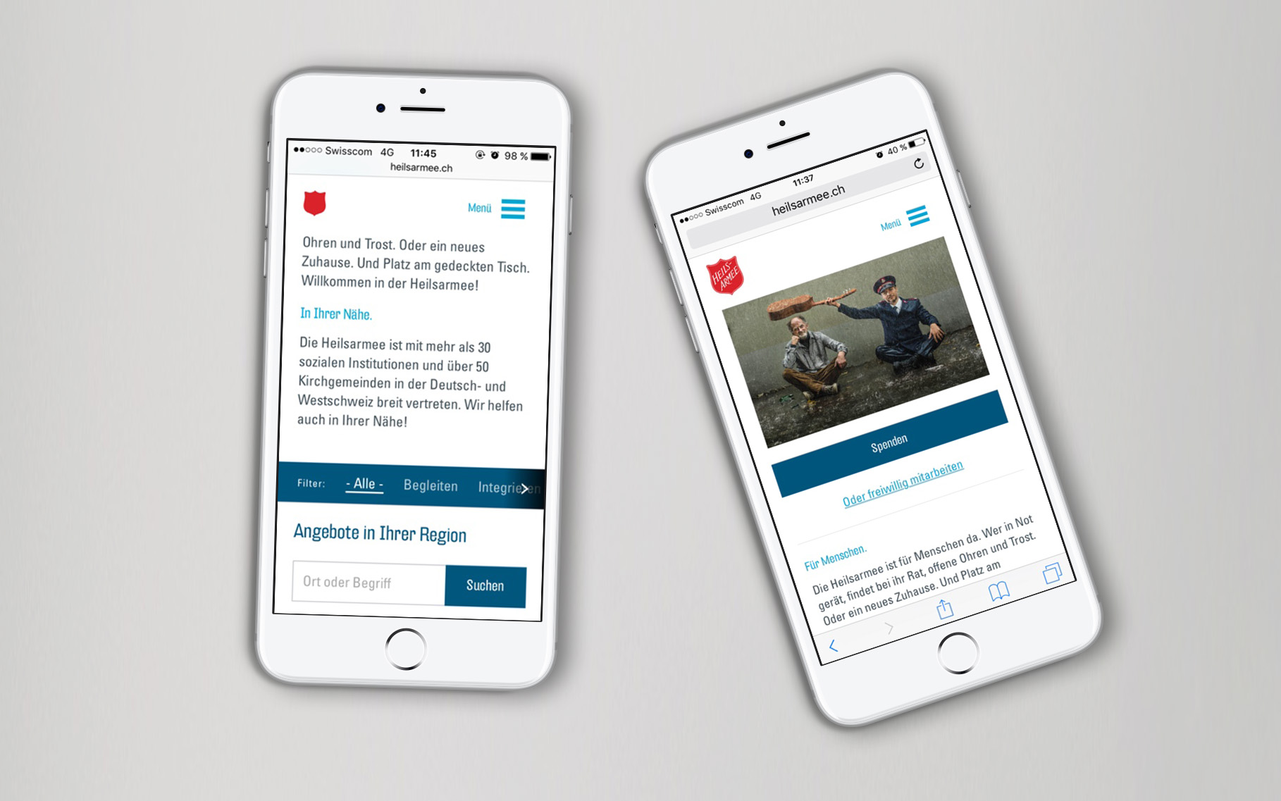 Armée du Salut: un site web basé sur la recherche utilisateur pour une organisation non gouvernementale 2 iphone mockups phone4