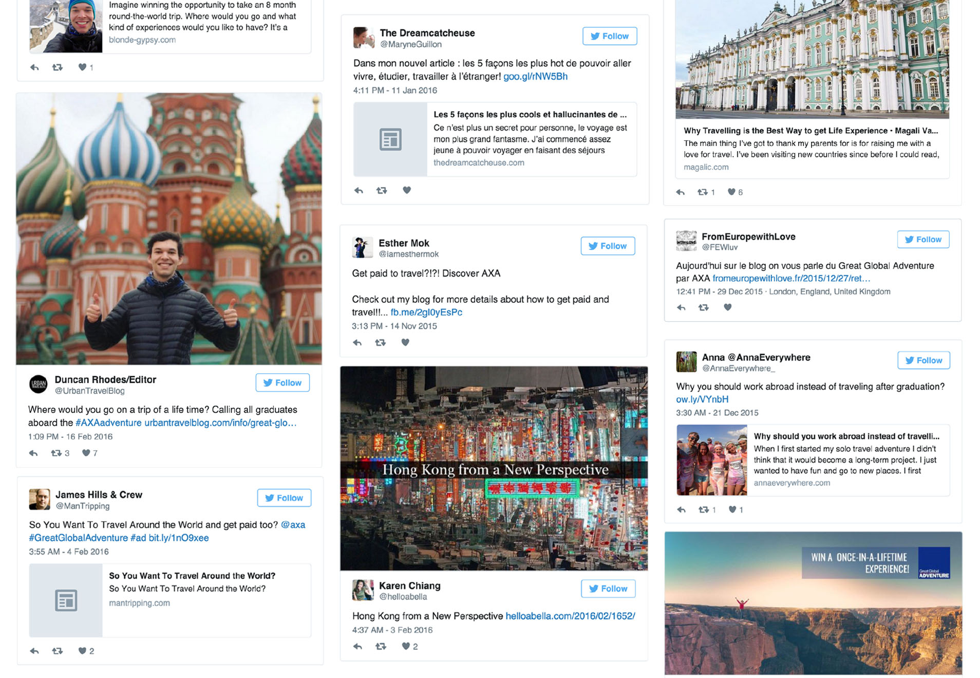 Une campagne internationale d’influenceurs pour raviver l’attractivité d’une marque employeur 3 Social media posts about axa